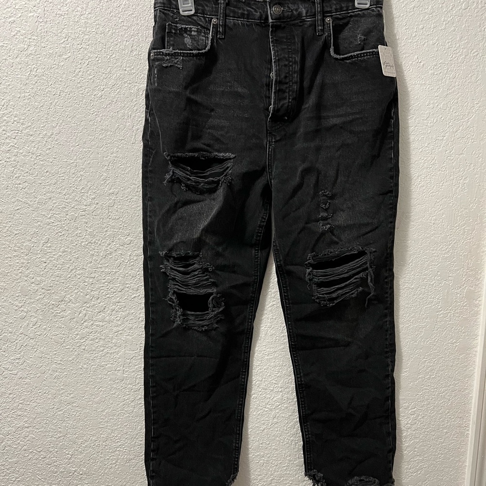 🎊 HP🎊Free People Baggy Tapered Boyfriend Jeans NWT in Obsidian Black - Picture 2 of 9